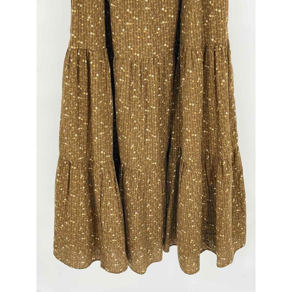 New Madewell Midi Dress Women Small Ruffle Prairie Cottagecore Brown Floral Boho - Picture 9 of 11